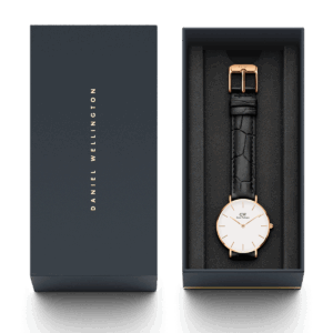 Daniel Wellington Reading watch box set with owner's guide and black crocodile leather strap