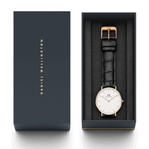 Daniel Wellington Reading watch in branded packaging with black leather strap