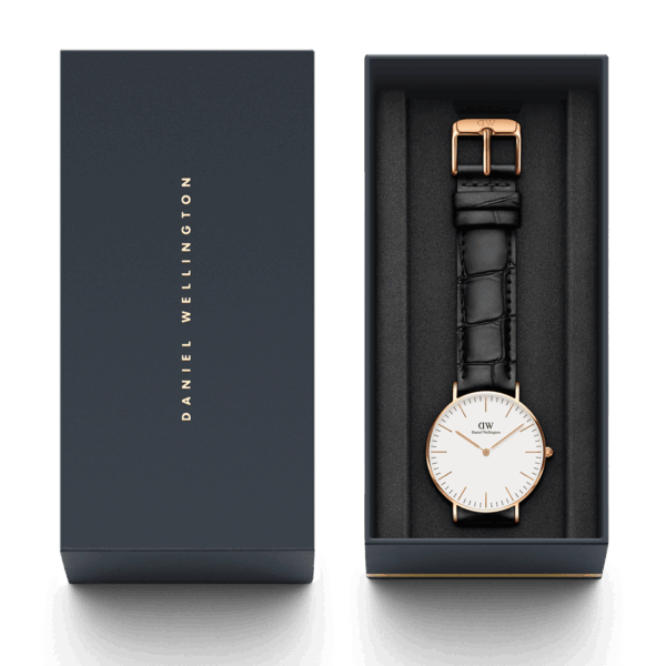 Daniel Wellington Reading watch in branded packaging with black leather strap