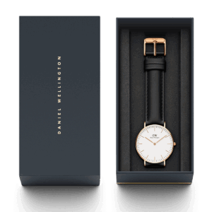 Daniel Wellington Sheffield watch with presentation box, strap, and owner's guide