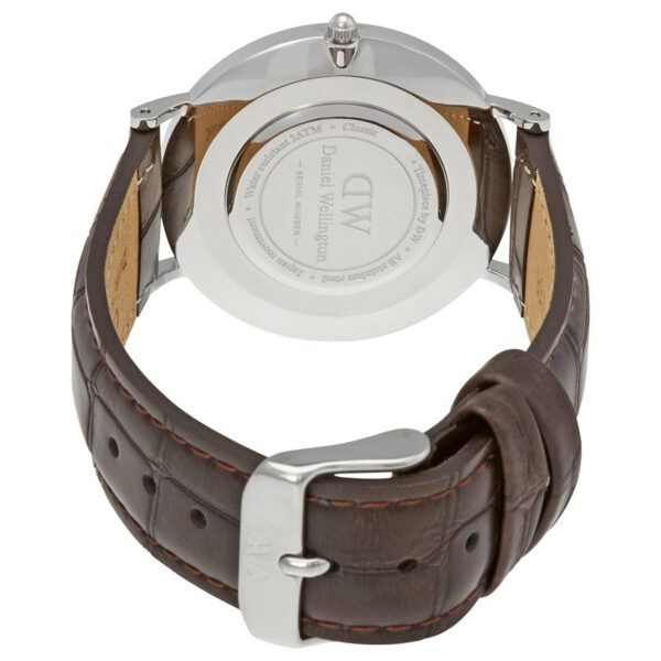 Daniel Wellington York caseback showing engraved Daniel Wellington branding and specifications