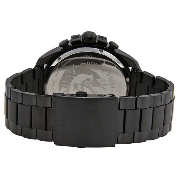 Diesel Mega Chief Chronograph case back showing black stainless steel bracelet and crown detail