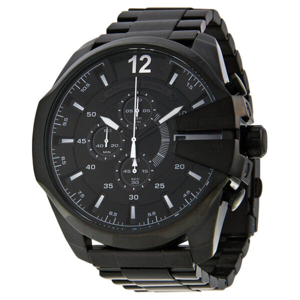 Diesel Mega Chief Chronograph all black men's watch with black dial and white hands