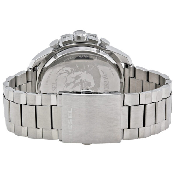 Caseback view of Diesel Mega Chief watch with stainless steel bracelet