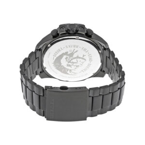 Diesel Mega Chief watch caseback showing engraved Diesel logo and water resistance rating on black stainless steel