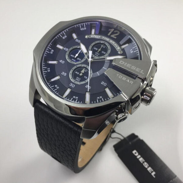 Diesel Mega Chief DZ4423 watch shown from side angle with chronograph pusher buttons visible