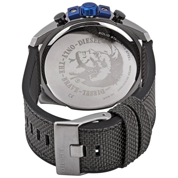 Caseback of Diesel Mega Chief DZ4500 with engraved Diesel branding and solid stainless steel case