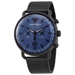 Emporio Armani AR11201 chronograph watch with blue dial and black mesh bracelet