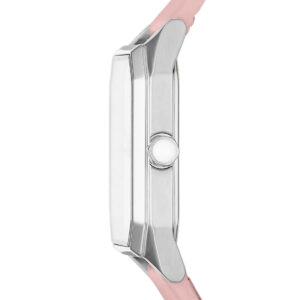 Side profile of AR11207 watch case with pink leather strap