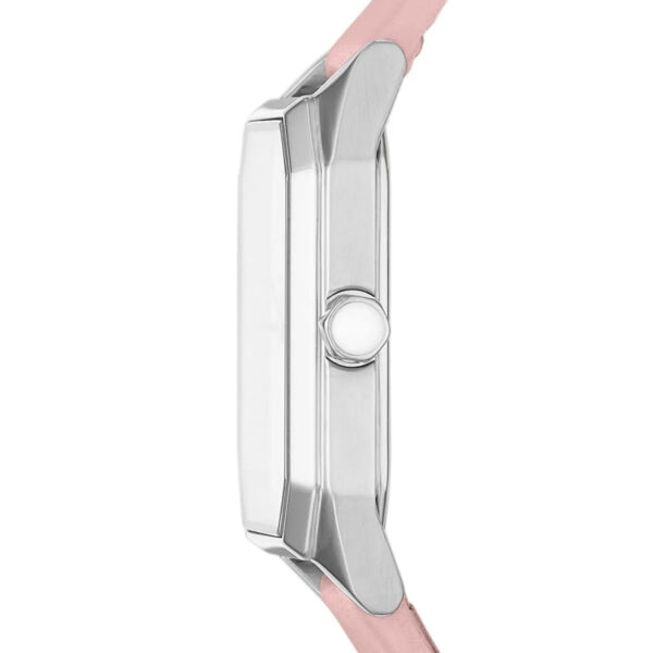 Side profile of AR11207 watch case with pink leather strap