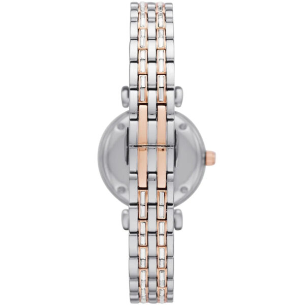 Caseback view of AR11290 showing stainless steel and rose gold two-tone design