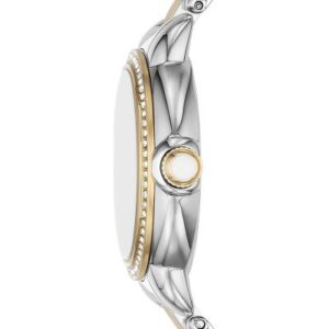 Side profile of AR11524 showing crystal bezel and two-tone steel and gold bracelet