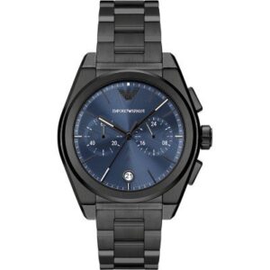 Emporio Armani AR11561 chronograph watch with blue dial and black stainless steel bracelet