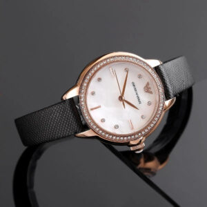 Emporio Armani AR11598 women's watch displayed at angle on dark background
