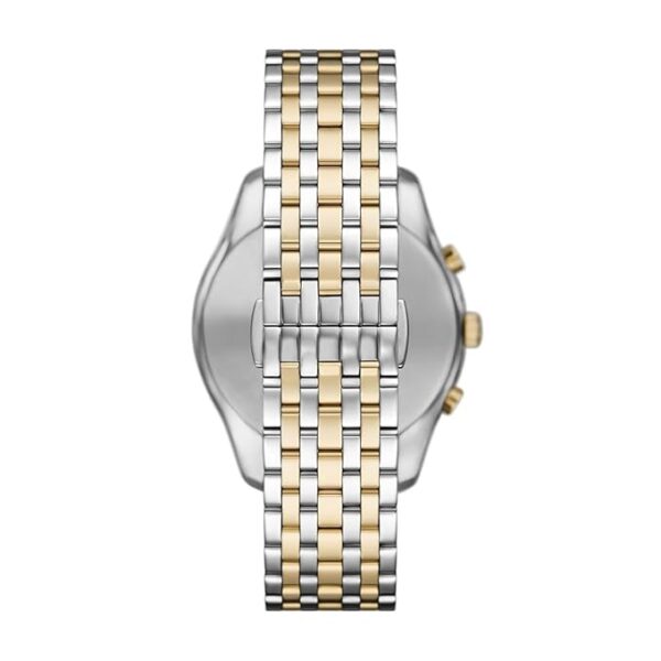 Back view of Emporio Armani AR11603 two-tone chronograph watch with visible case back