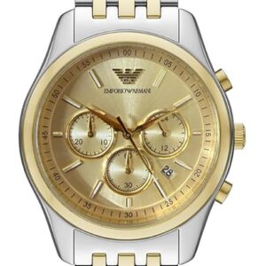 Emporio Armani AR11603 two-tone chronograph watch with champagne dial and mixed metal bracelet