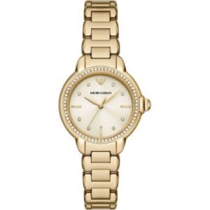 Emporio Armani AR11609 gold tone watch with diamond bezel and cream dial