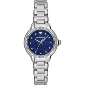 Emporio Armani AR11630 stainless steel watch with navy blue dial and crystal bezel