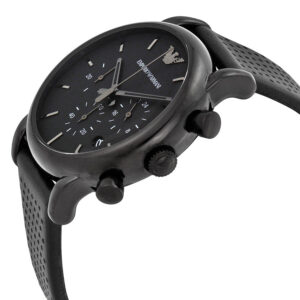 Side angle view of Emporio Armani AR1737 chronograph watch showing case and strap