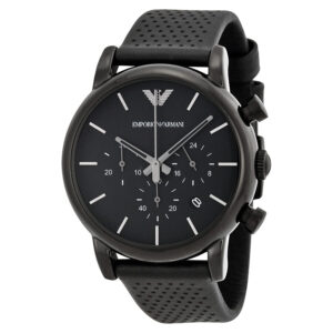 Emporio Armani Classic Chronograph black dial men's watch AR1737 with perforated leather strap