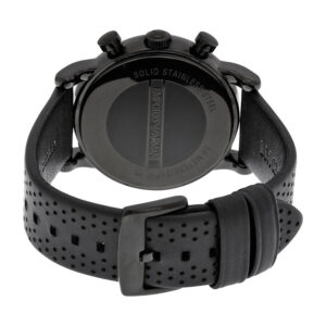 Caseback of Emporio Armani AR1737 watch with solid stainless steel case and perforated strap