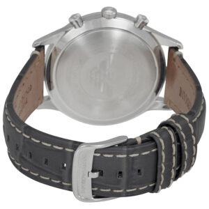 Caseback view of Emporio Armani AR1861 with stainless steel case and black leather strap