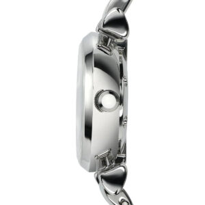 Side view of Emporio Armani Gianni T-Bar Mini watch case and crown