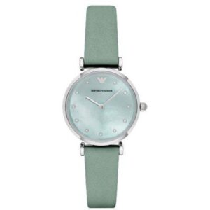 Emporio Armani AR1959 watch with light green dial and leather strap