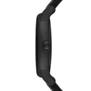 Emporio Armani AR1973 watch side profile showing round case with black finish and leather strap
