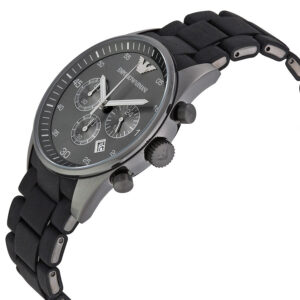 Emporio Armani AR5889 Sport Chronograph angled side view showing black rubber strap and chronograph pushers