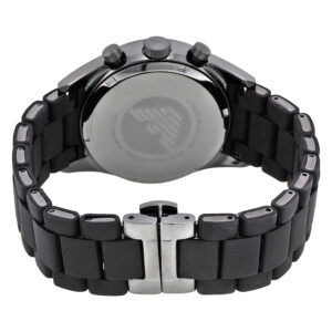 Emporio Armani AR5889 Sport Chronograph caseback showing stainless steel case back and black rubber strap