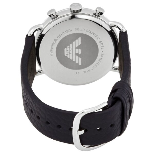 Emporio Armani Aviator AR11105 watch caseback showing stainless steel with engraved Eagle logo