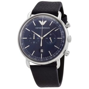 Emporio Armani Aviator Chronograph blue dial men's watch with navy leather strap