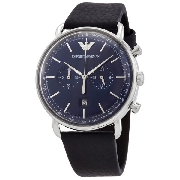 Emporio Armani Aviator Chronograph blue dial men's watch with navy leather strap