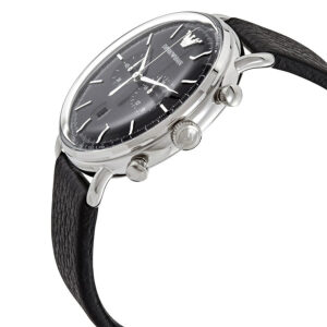 Emporio Armani Aviator watch angled view showing case profile and pushers