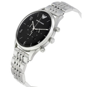 Emporio Armani Beta chronograph watch at angle showing case and bracelet