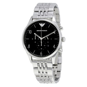 Emporio Armani Beta chronograph watch with black dial and stainless steel bracelet