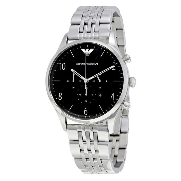Emporio Armani Beta chronograph watch with black dial and stainless steel bracelet