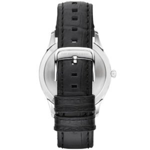 Emporio Armani Beta AR1865 case back showing silver stainless steel with engraved eagle logo