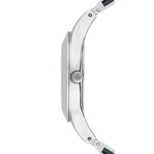 Side profile of Emporio Armani Chiara AR7429 showing silver stainless steel case thickness