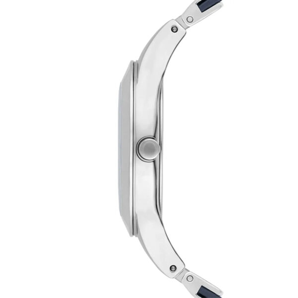 Side profile of Emporio Armani Chiara AR7429 showing silver stainless steel case thickness