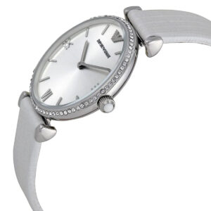 Emporio Armani Gianni T-Bar AR1680 on wrist showing crystal-set bezel and silver case profile