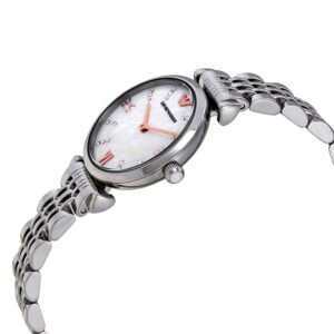 Side angle view of Emporio Armani Gianni T-Bar watch showing profile and bracelet