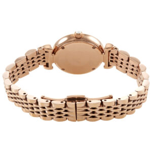 Emporio Armani Gianni T-Bar rose gold watch caseback and bracelet detail