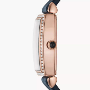 Side profile of Emporio Armani Gianni T-Bar watch displaying case thickness and crystal-set bezel detail