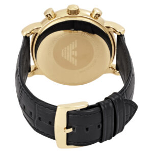 Caseback of Luigi chronograph with Emporio Armani eagle logo and black strap