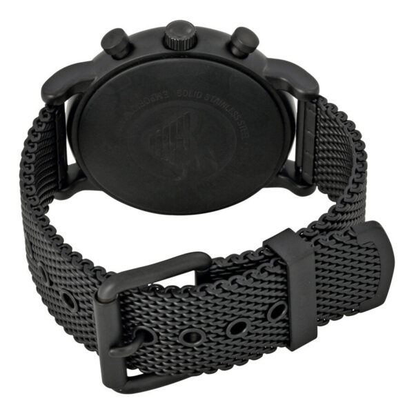 Case back view of Emporio Armani AR1968 watch with black mesh strap