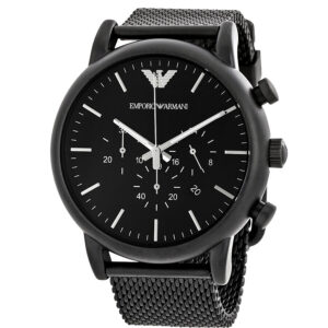 Emporio Armani Luigi Sport chronograph watch with black dial and black mesh strap