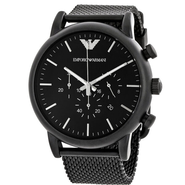 Emporio Armani Luigi Sport chronograph watch with black dial and black mesh strap