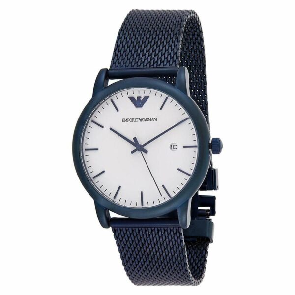 Emporio Armani Luigi white dial men's watch with blue steel case and mesh strap